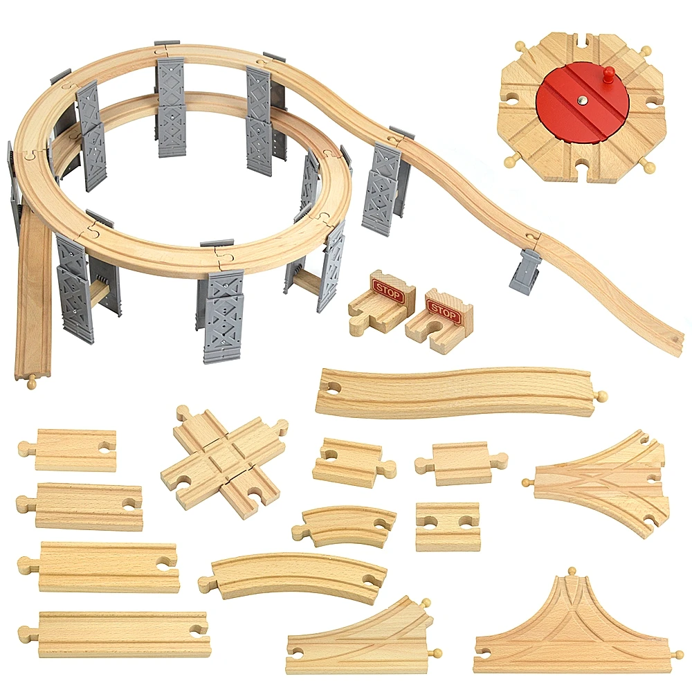 Pistes en bois jouets ferroviaires hêtre Train en bois piste Rail pont Pier pièces adaptées Biro toutes les marques piste jouet éducatif pour les enfants