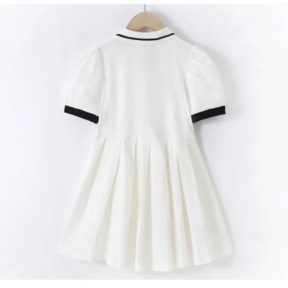 Elegant Children Summer Short Sleeve Polo Collar Casual Dresses with Pleated Skirt Ideal for Warm Weather and Playful Activities