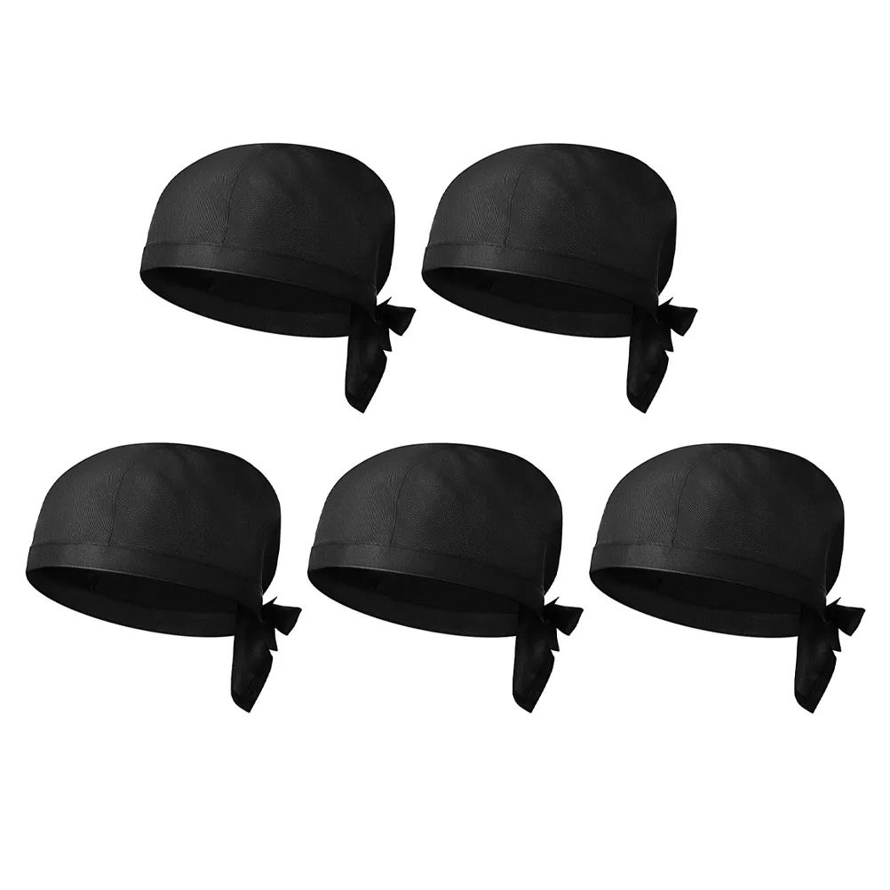 Chapeau de Chef de cuisine, Turban noir, casquette d'uniforme de Restaurant, Durable et confortable, service de cuisine professionnel, 5 pièces