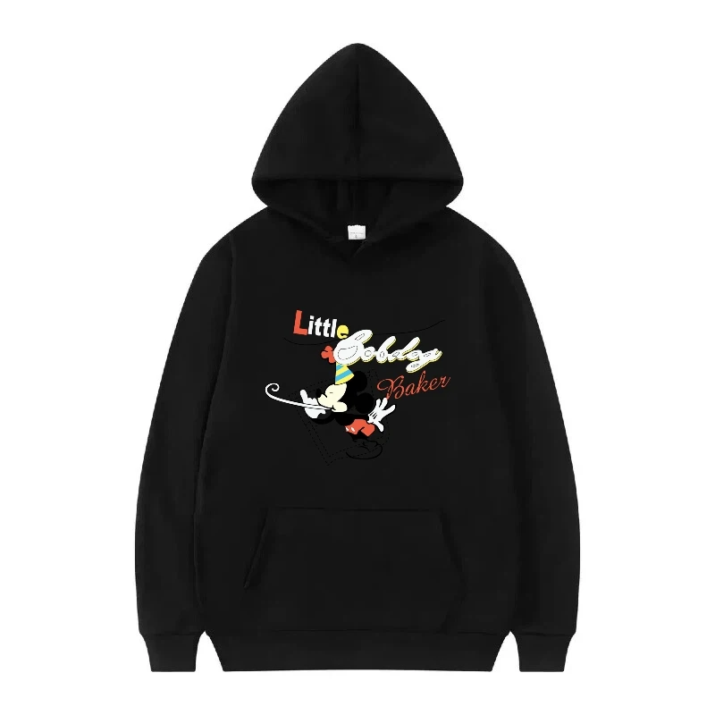 Damskie czarne bluzy z kapturem z nadrukiem Myszki Miki Disneya, jesienne, codzienne, z motywem kreskówkowym, tanie bluzy damskie, męskie bluzy dresowe