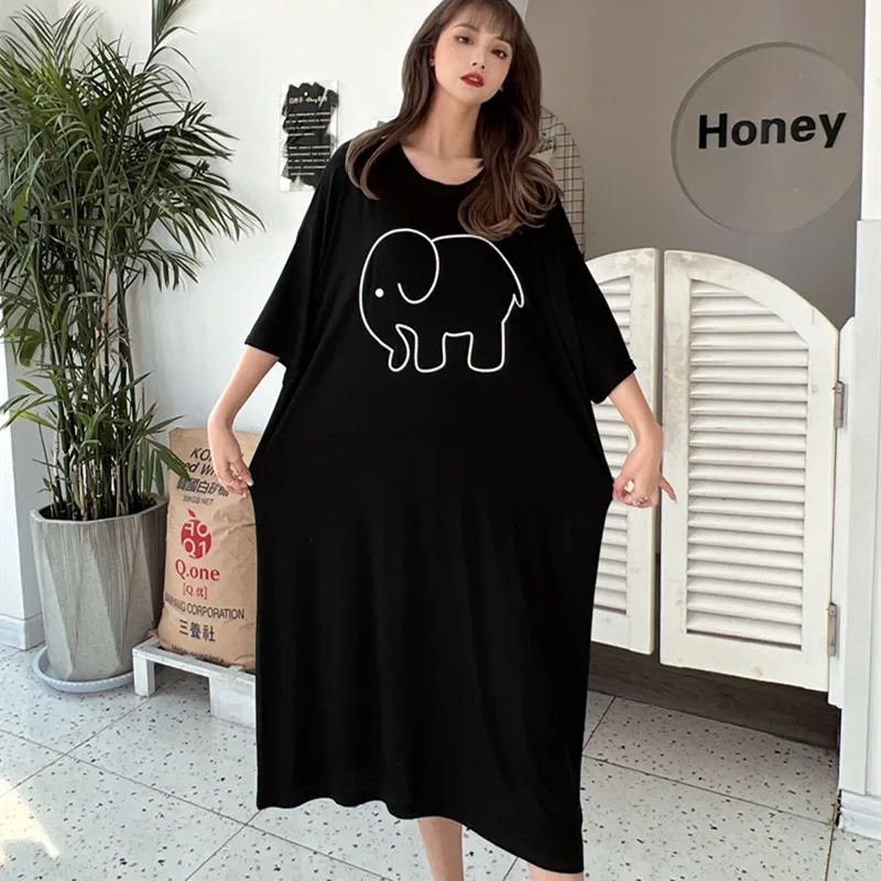 Fdfklak Cute Cartoon Nightwear Dress Women Nightshirt New Loose Plus Fat Modal Nightgowns Female Summer Nightdress 110 Kg Wear