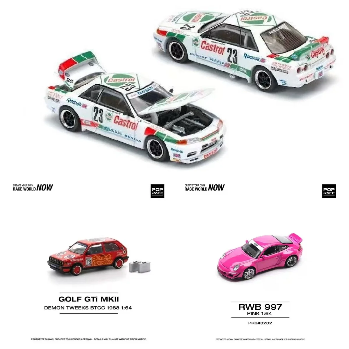 

POP RACE 1:64 Volkswagen GOLF GTI MkII 1988 RWB 997 Wide Body PINK Pink Alloy Car Model