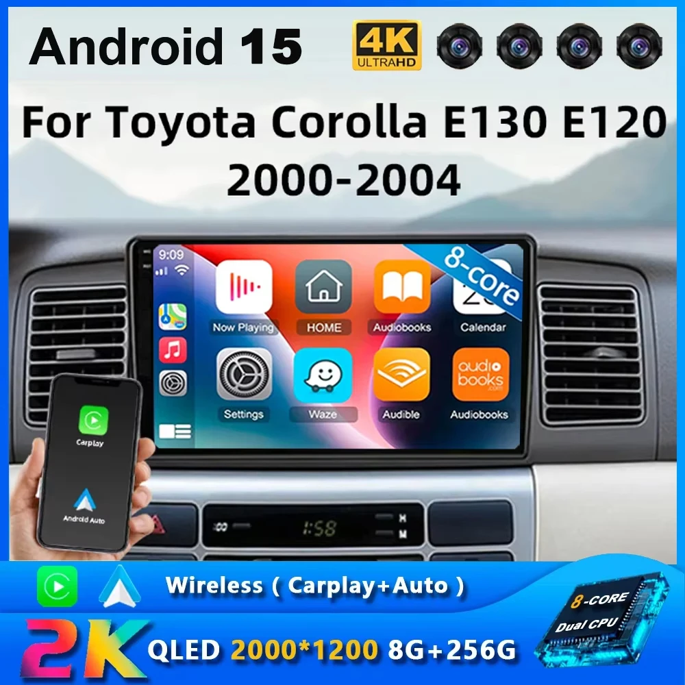 

2 Din Android 15 Car Radio Multimedia Player Navigation GPS For Toyota Corolla E130 E120 2000-2004 Carplay 2din Stereo