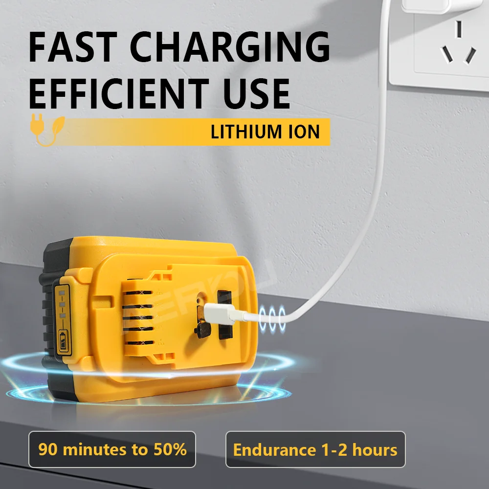 AERDU 20V 3000mAh 4000mAh 5000mAh 6000mAh Type-C Power Tool Li-ion Battery For DEWALT DCB200 DCB202 DCB203 DCB204 DCB205 DCB206