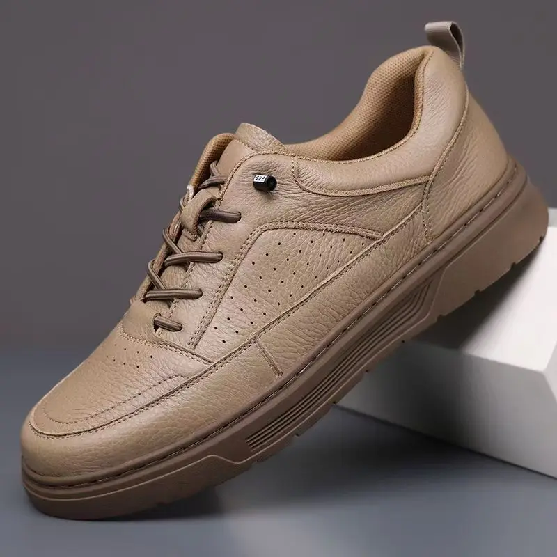 

Мужские весенне-осенние туфли из натуральной кожи, повседневные, на толстой подошве, нескользящие, водонепроницаемые, высокого качества, рабочие, повседневные, на шнуровке.