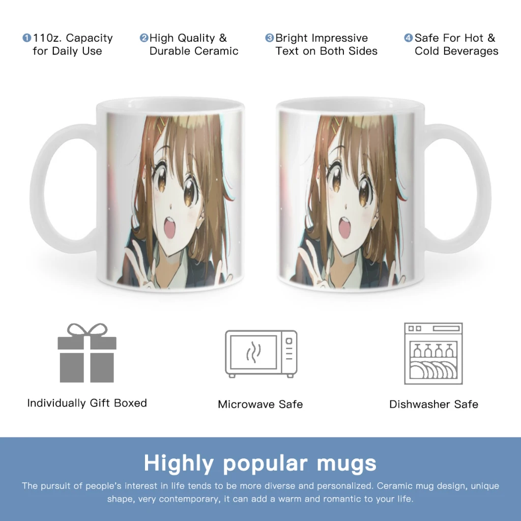 New K-ON Anime Free shipping Coffee Mug Tea Cup 11oz Coffee Cup Funny Birthday Gifts for Women and Men Ceramic Mug Cup