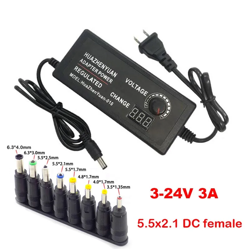 AC DC Power Supply 100V 240V to 3V-24V 3A 72W 8 Tips Plug Connect Universal Adjustable Adapter Multi Voltage Switching Charger