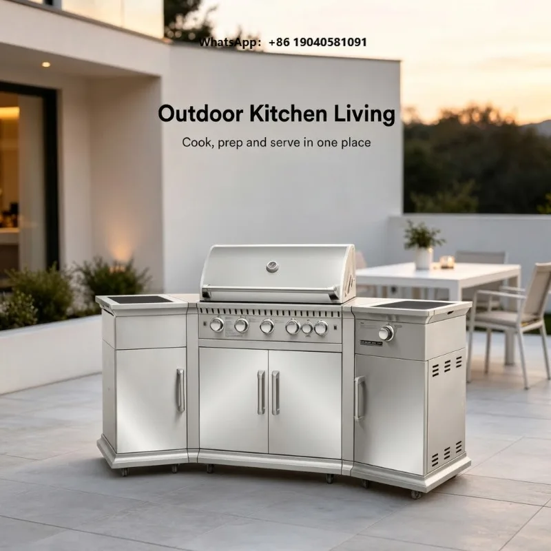 Infrared Propane Gas Grill for Outdoor Kitchen Island 6 Burner 58,000 BTU Even Heat Commercial Patio Barbecue