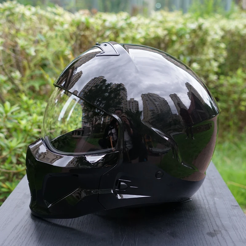 

Pure black glossy Mecha Mask Design dark wind motorcycle helmet men style 3-color lenses winter helmet fashion men Can assembled