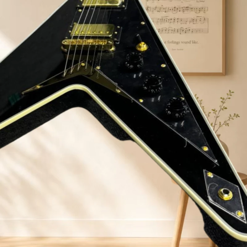 Black V Style Electric Guitar HH Pickups Fixed Bridge Mahogany Body Rosewood Neck for Heavy Metal Free Delivery