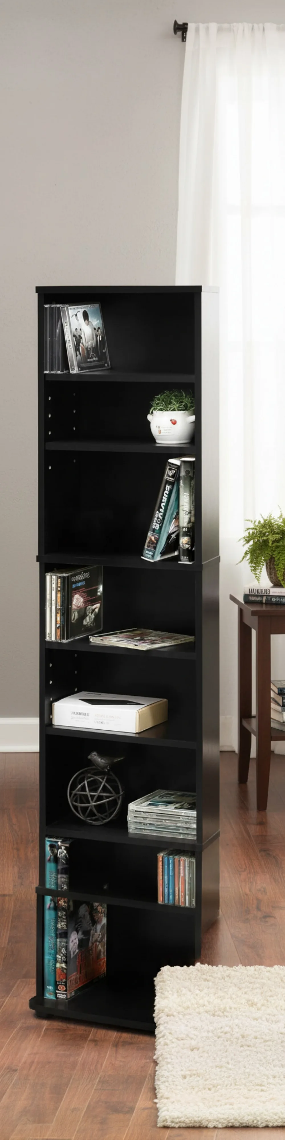 8-Tier Tall Narrow DVD Shelf, Adjustable Media Storage for CDs, Blu-rays, Games, Easy Assembly, Living Room Home Office