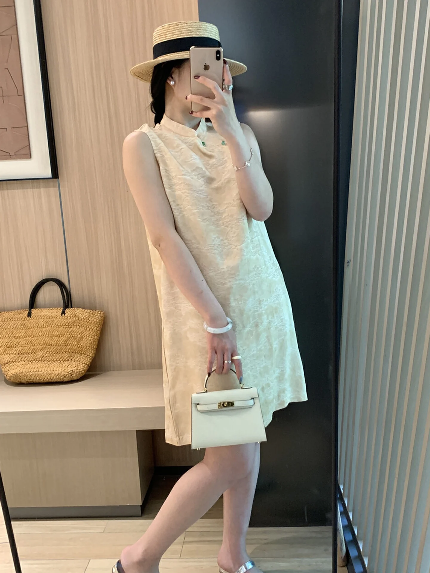 

Ele Chinese Sle Svel Qipao Dr Women's High-End Sensation Light Luxury Stand Collar Side Button Skirt