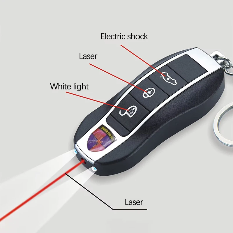 Innovative Electric Shock Prank Toy Keychain Man Simulated Car Key Model Halloween Gift Remote Control LED Laser Pendant