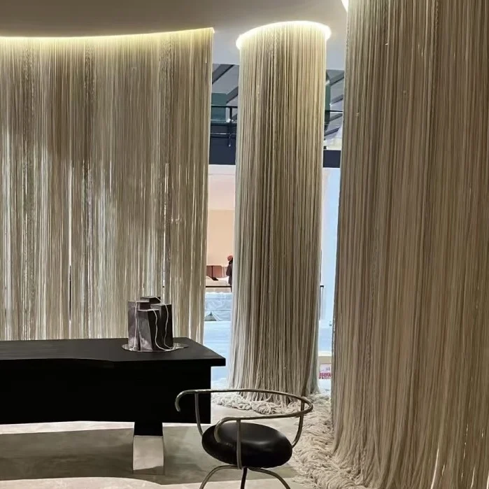 Modern Minimalist Tassel Rope Decorative Curtain Vertical Stripe Wall Hanging Indoor Ambient Background Wall Art Cotton Fabric