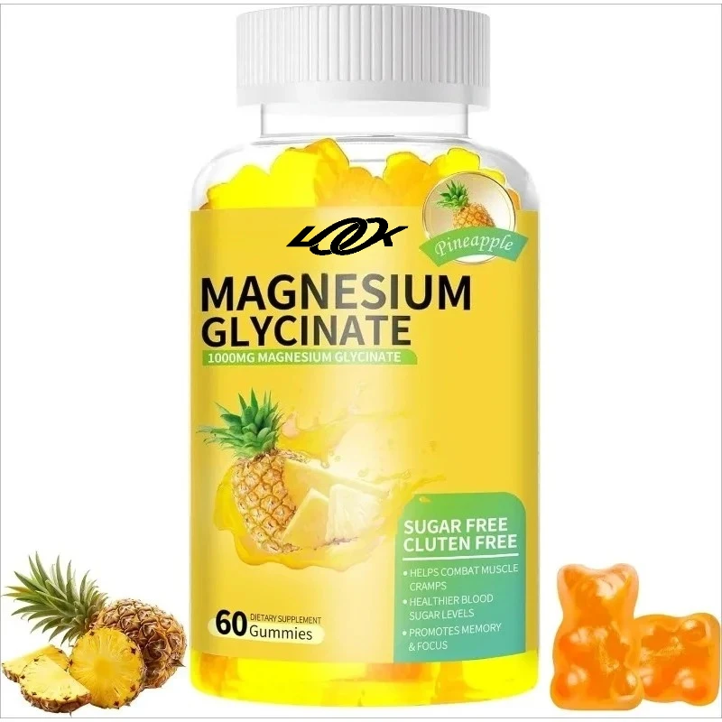 

Magnesium glycinate gummies 1000mg, containing vitamin D, B6, and coenzyme Q10, 60 pineapple gummies