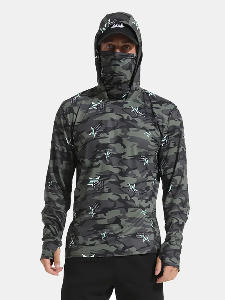 Quick Drying Camouflage Fishing Suit, Breathable Sunscreen Suit, Sunscreen Suit with UV Protection UPF50 + Ice for Men