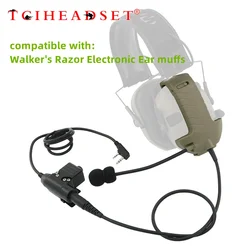 Tactical Headset Microphone Y-Line Kit for Walker's Razor Electronic Earmuffs with Tactical U94 PTT for Baofeng Walkie-talkies