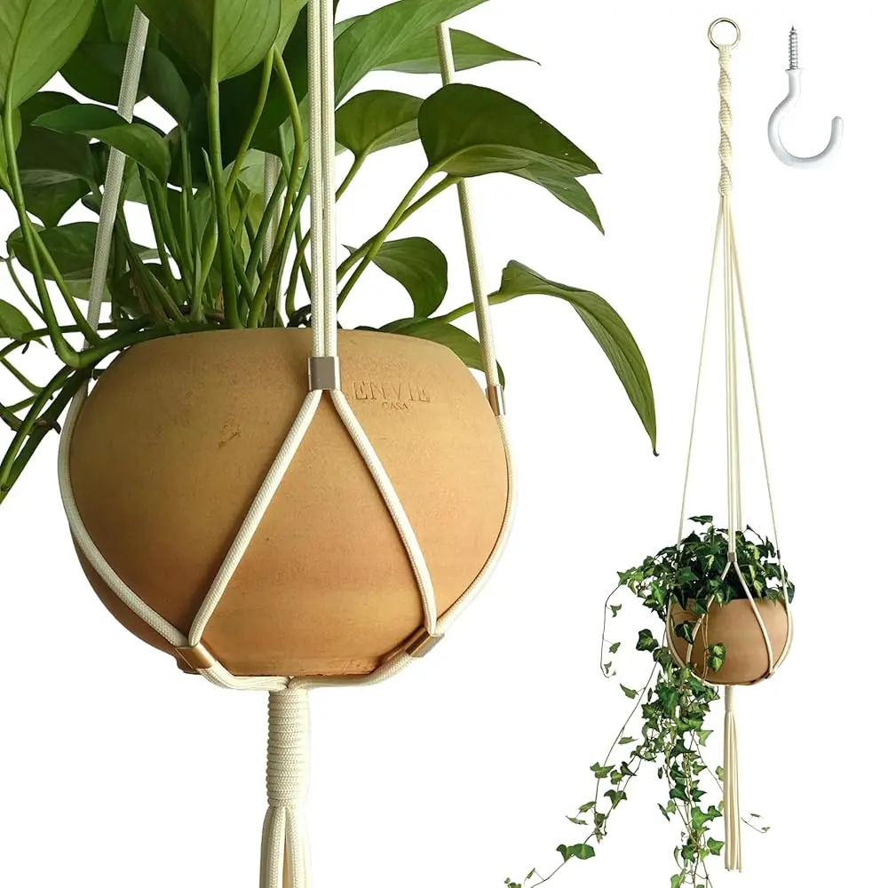 

Подвеска для растений в стиле макраме из полиэстерового шнура, 42 дюйма, для улицы и дома, регулируемая, для кашпо до 10 дюймов, современный бохо-стиль