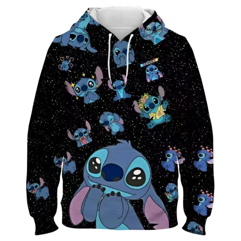 2024 New Disney Stitch Anime Fashion Men\'s Spring and Autumn Season 3D Printed Children\'s Hoodies Women\'s Street Style Hoodies