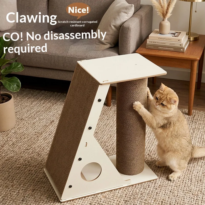 Rascador vertical para gatos con cama y torre corrugada antiaburrimiento - imagen 5