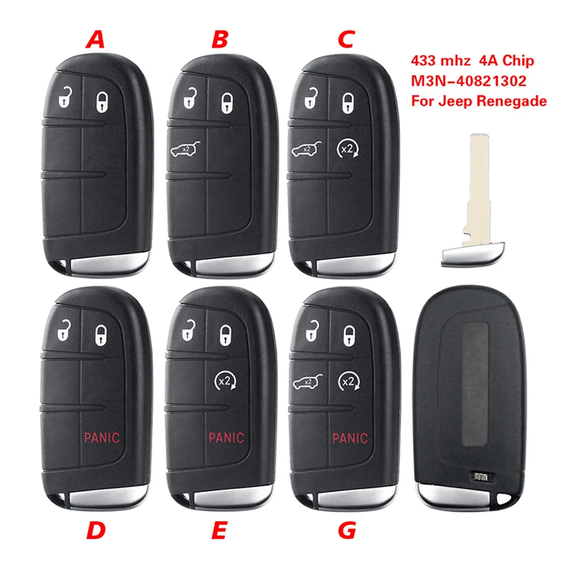 

CN086037 Original Smart Key For Jeep Renegade Compass Remote Control 433mhz 4A Chip Keyless Entry SIP22 Blade M3N-40821302