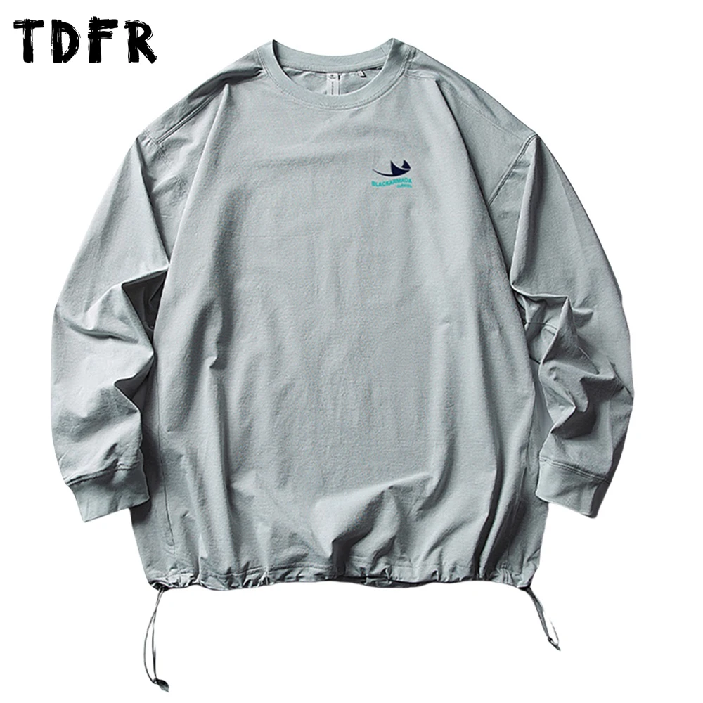 

Print Long Sleeve T-shirt Mens Autumn Safari Style Crew Neck Loose Drawstring Hem Quick Dry Tshirt Man Tee