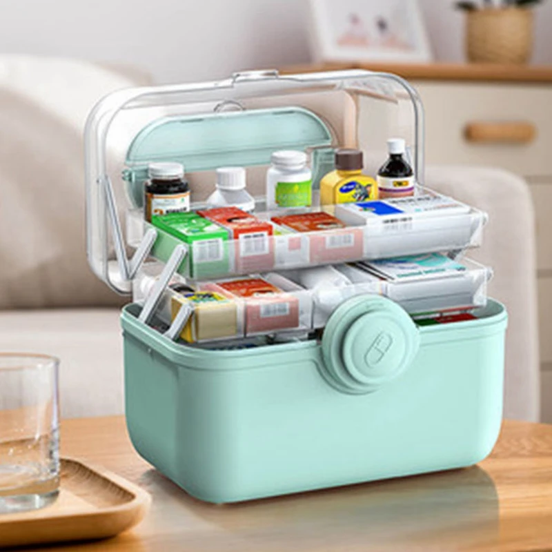 

3 Layer Medicine Box with Lock Plastic High Capacity Folding Portable First Aid Kit Storage Box for Medicine Pill Box Organizer