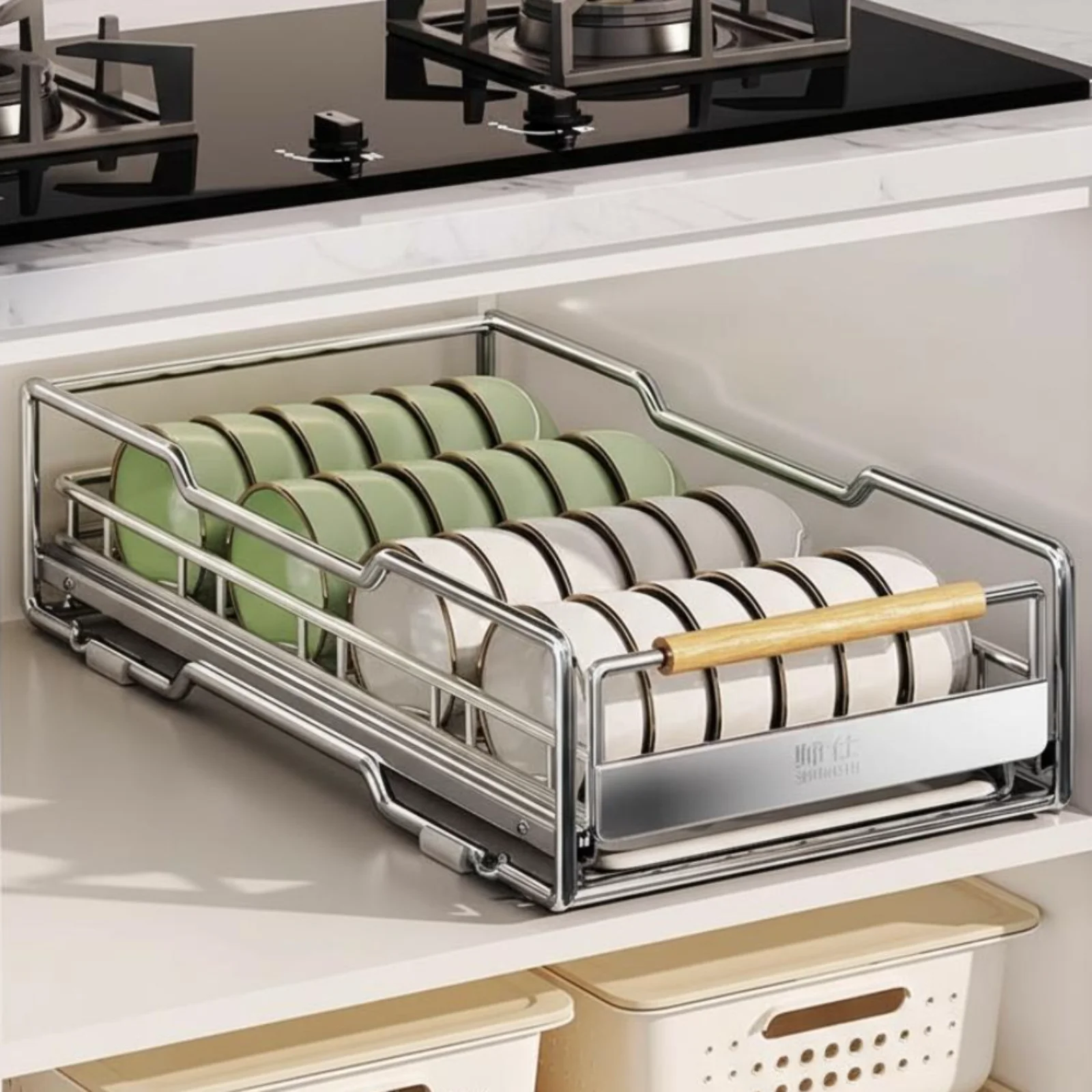 

Stainless Steel Dish Drying Rack, Pull-slide Extendable Cabinet Organizer, Space-Saving Bowl Storage for Kitchen Sink