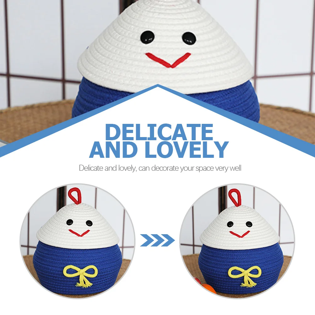 

Cute Animal Design Lidded Basket Cotton Rope Desktop Storage Organizer Multipurpose Sundries Home Decor Container