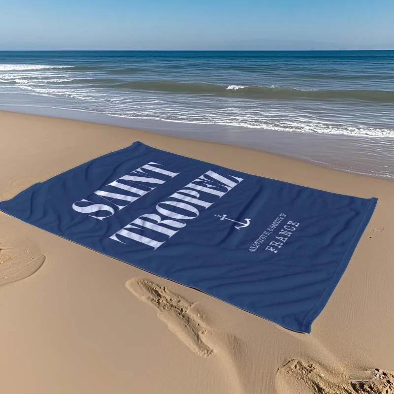 Large Beach Bath Towel Saint Tropez France Travel Coastal Summer Vacation Print Oversize Beach Resort Towel