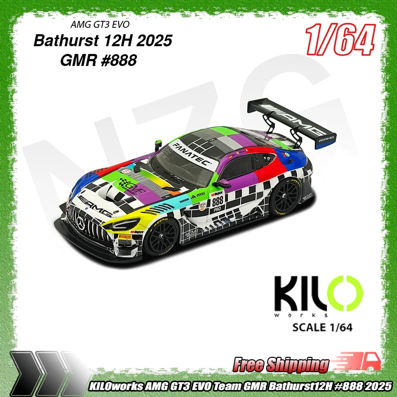 

Новая коллекционная модель автомобиля Kiloworks 1:64 AMG GT3 Evo, победитель 12 часов Батерст, 2025, команда GMR 888, для автолюбителей, игрушка-подарок
