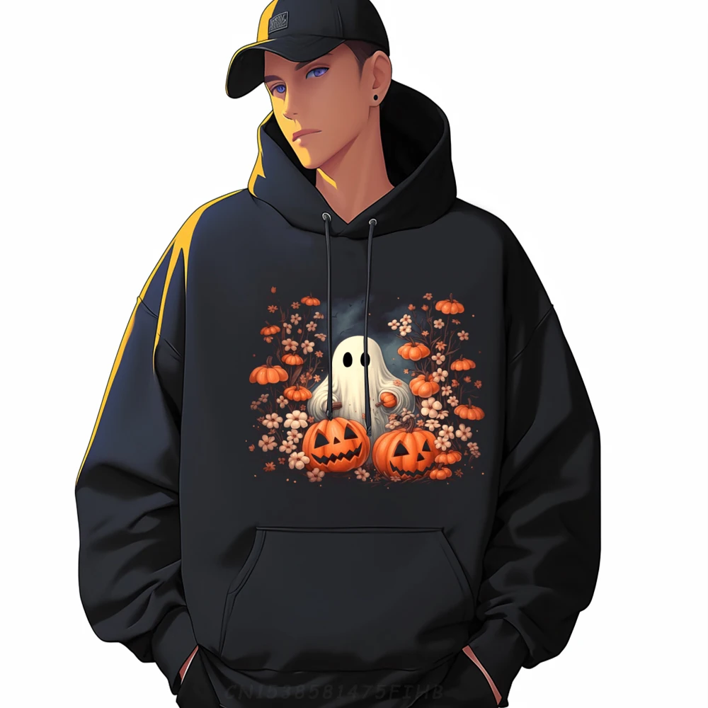 Halloween Ghost Boo Pumpkin Autumn Retro Floral Womens Blank Hoodie Polyester Woman Mens Designer Clothes Tops Hoodie Gift