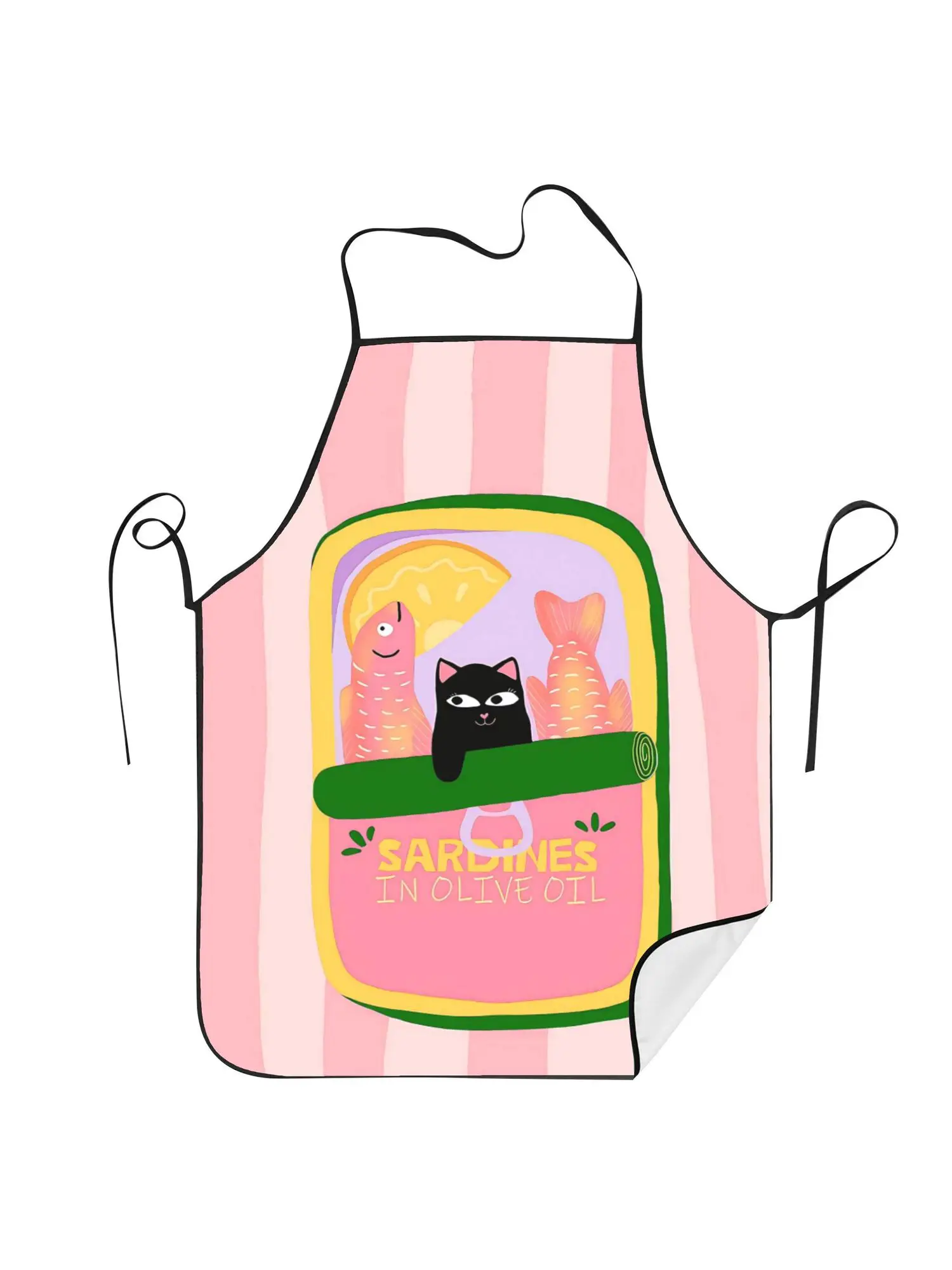Cute Cat Sandwich Apron, Pink Stripe Cartoon Animal Graphic Cooking Bib, Kawaii Kitchen Decor, Gift for Cat Lover