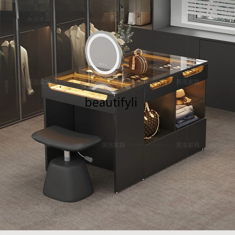 Middle Island  Jewelry Storage Chest of Drawers Dresser Integrated Light Luxury Display Cabinet Made of Glass with Lights