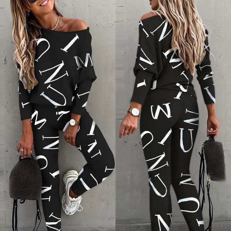 2 Piece Set Women Tracksuit Autumn Winter Warm Letter Top Suits Casual Yoga Set Sweatshirts And Jogging Pants Outfits Sweatpants