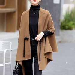 Poncho Winter Woman Shawls And Wraps Oversized Womens Knitted Reversible Wool Ponchos And Capes Batwing Sleeve Cardigan Cloak