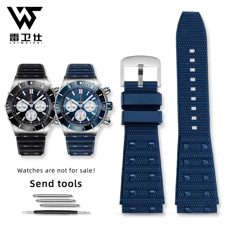 22mm 24mm nadaje się do Breitling Super Marine mechaniczny rozrząd B01 zegarek Avengers pasek do zegarka z gumy fluorowej dla mężczyzn czarny niebieski