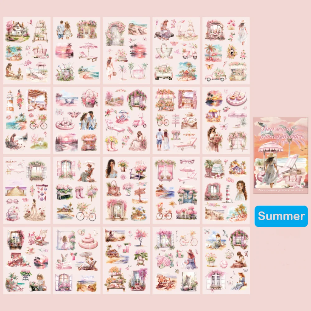 20 unids/set de pegatinas para álbum de recortes de paisaje de las cuatro estaciones, pegatinas de papelería multiusos para mascotas, libro de pegatinas de jardín troqueladas