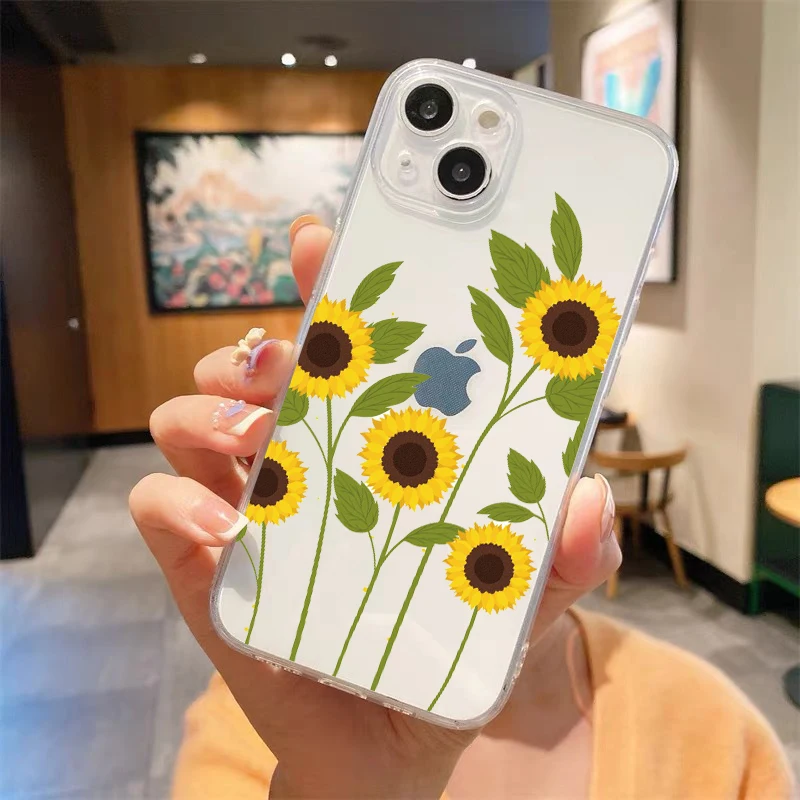 sunflower Lavender Flower Clear Phone Case For iPhone 14 13 11 12 Pro Max X XR XS 7 8 Plus SE Soft Cover Luxury Coque Funda Capa