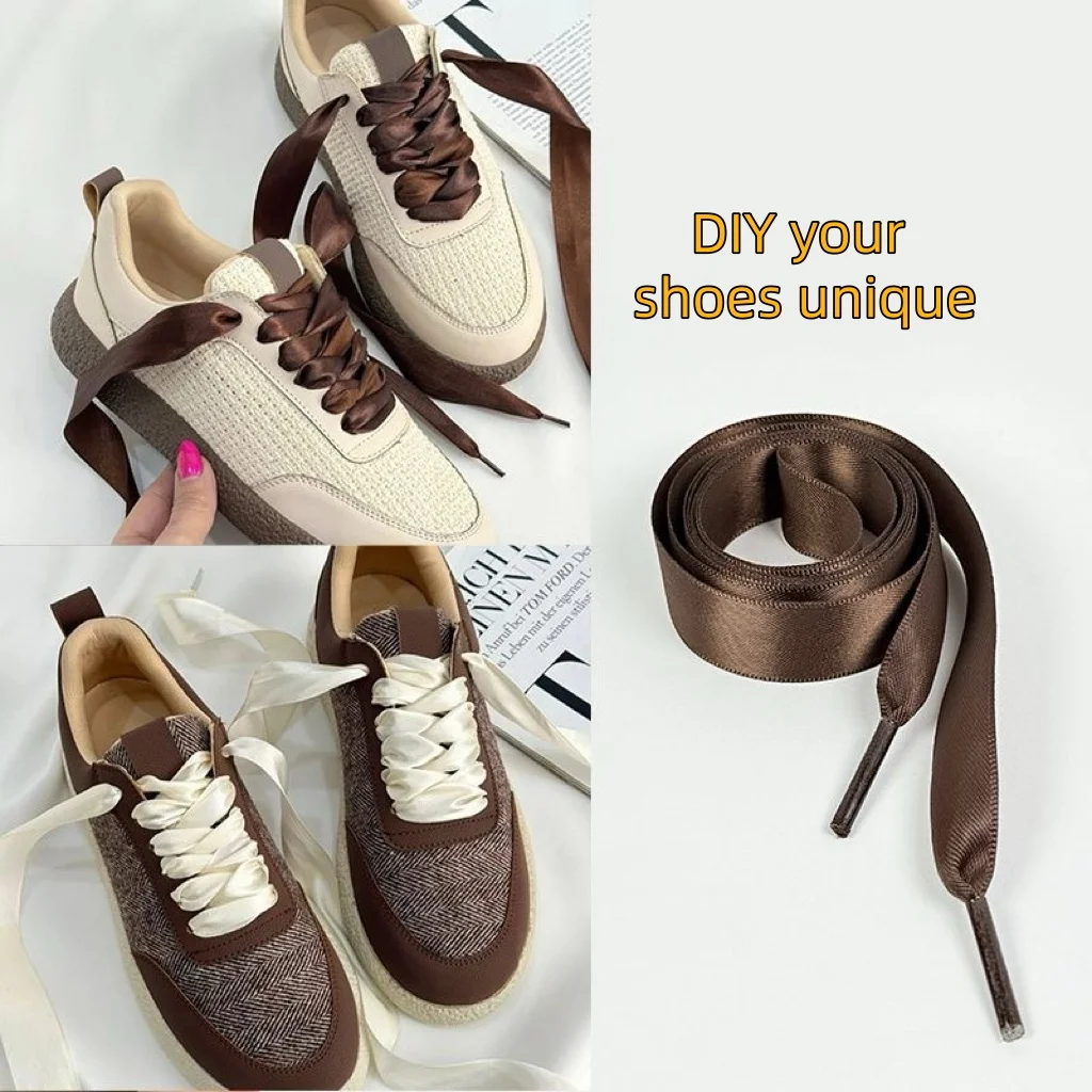 1 Pair 2cm Width Silk Laces Bow Flat Shoelaces For Women Sneaker Sport DE Training Shoes Strings Casual Shoes  Accessorices