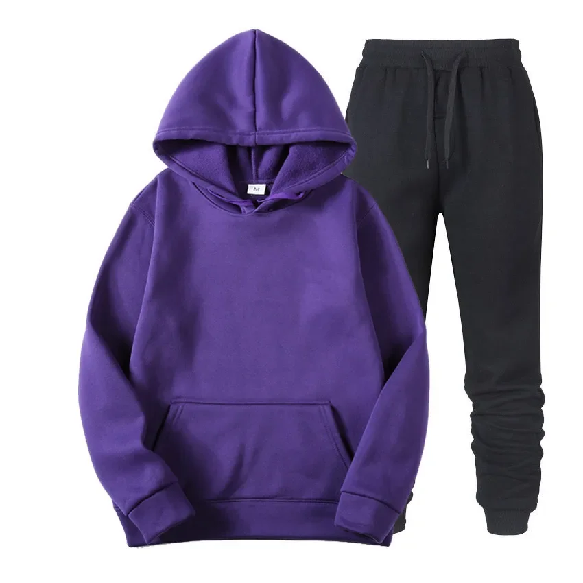 Sets Brand Solid Color Casual Hoodies+Fitness Pants Men Women Autumn Winter Warm Sweatpants Tracksuit Joggers Sportswear Suit