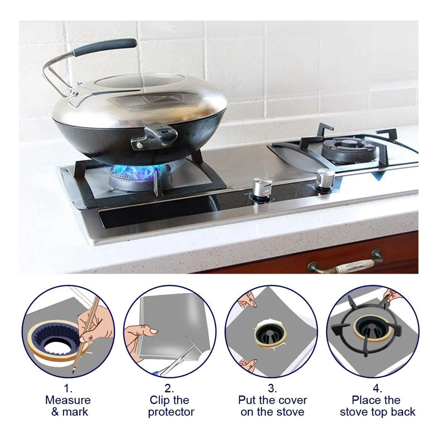 أغطية موقد الغاز 10 عبوات من أغطية موقد الغاز القابلة لإعادة الاستخدام غير لاصقة