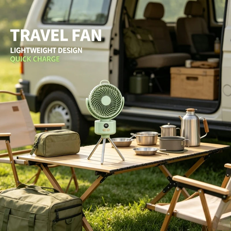 Oscillating Tripod Cooling Fan, USB Charged Foldable Design For Balcony Work And Short Trip Usag