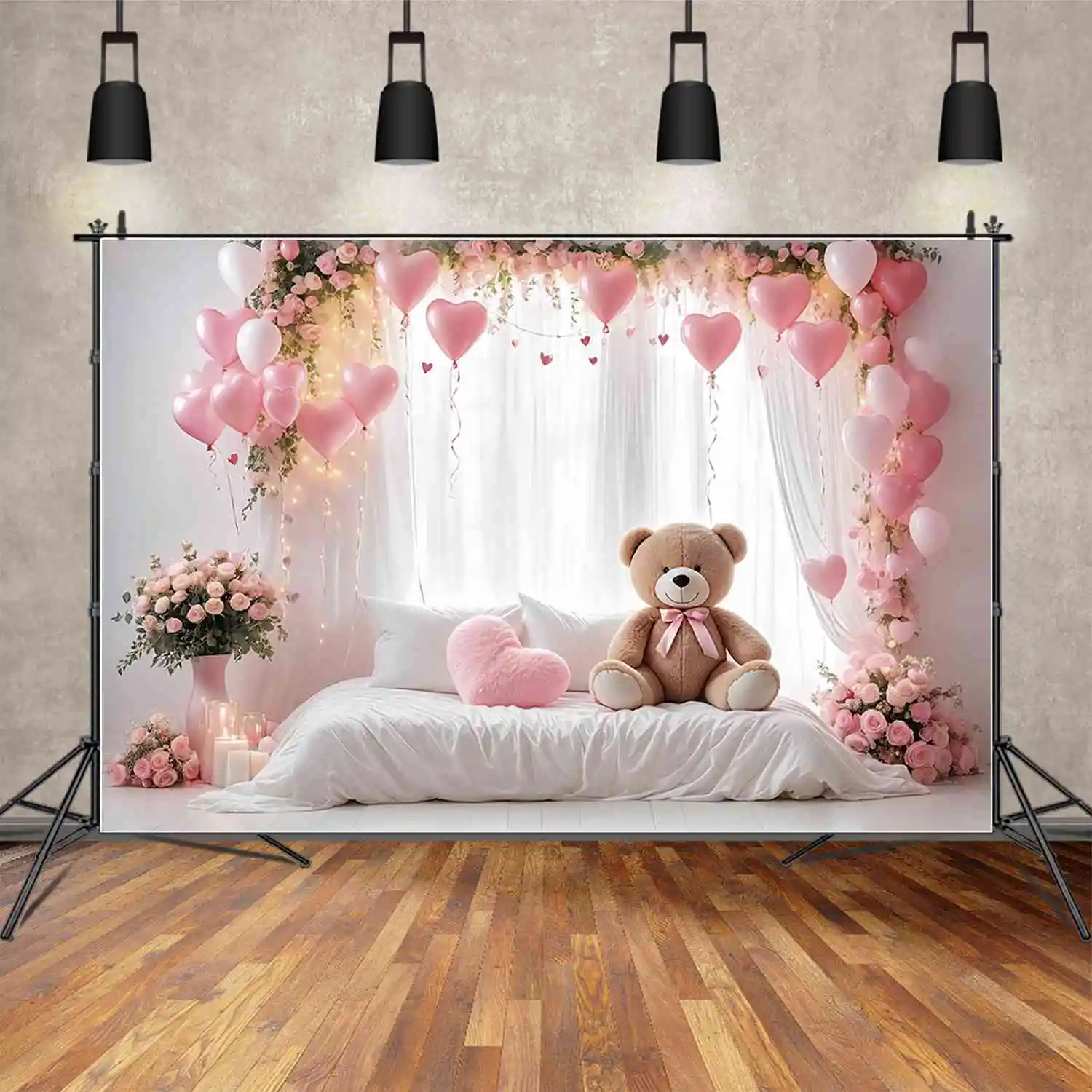 Lua. QG-Urso de pelúcia Fotografia Cenário, Fotografia Fundos, Quarto Rosa, Festa do Bebê, Decoração Photocall, Estúdio Photobooth Props