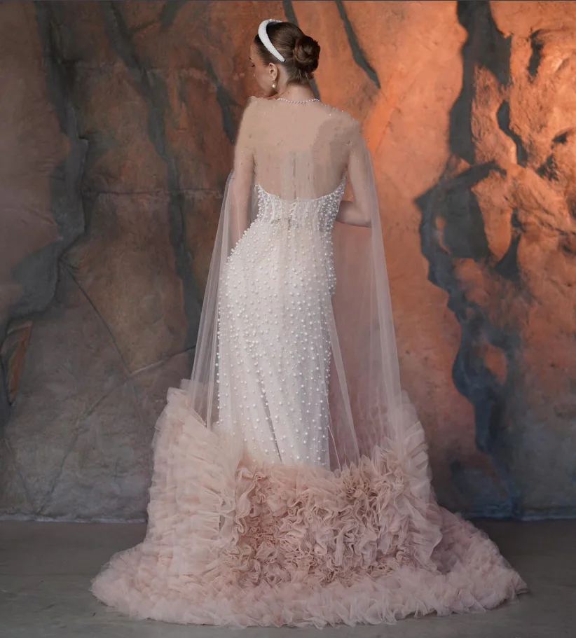 wraps Long Tulle Wedding cloak Bridal Overlay Embellished Train, Detachable Cape for Bride Wedding Shoulder Cover customcolor