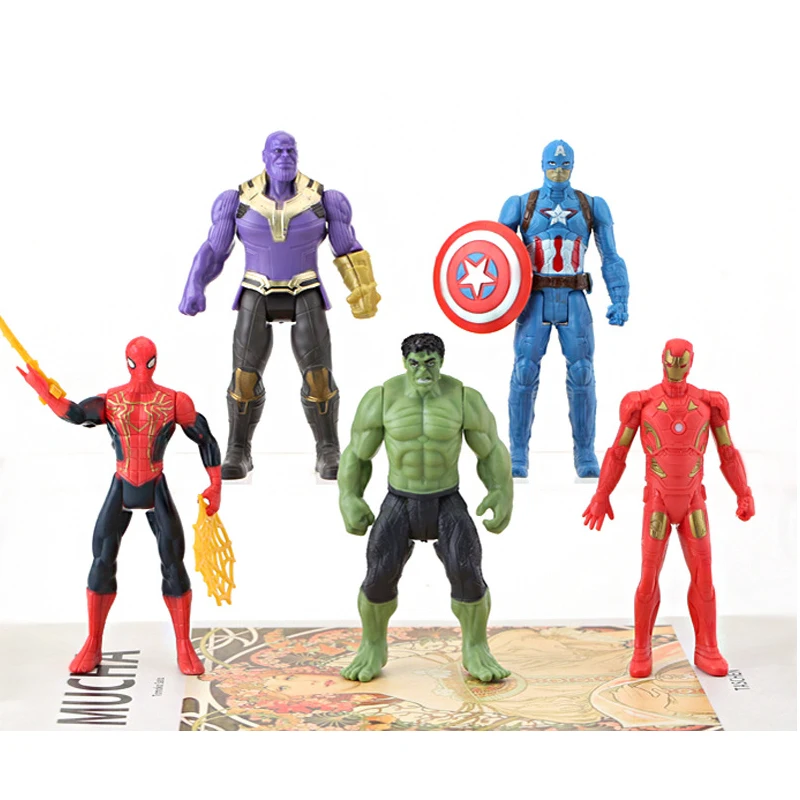 5pcs Spiderman Hulk Ironman Figures model Toys Set Kids Anime Action toy decorate Avengers Movie Movabl Dolls Gifts for Children