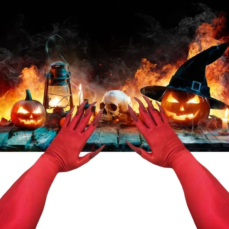 652F Novelty Costume Witch Gloves Party Props Realistic LongNail Claw Gloves Halloween Party Accessories Dress Up Decoration