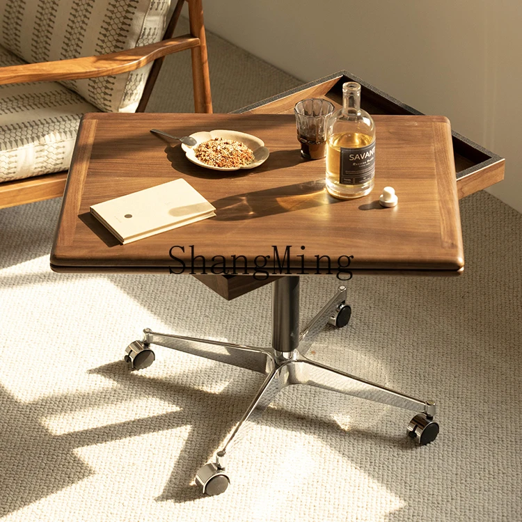 

LXY medieval solid wood lifting tea table multi-functional movable folding small table