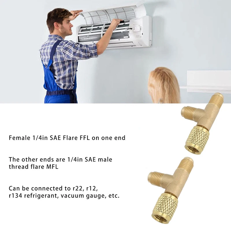 Adattatore a T con nucleo valvola portatile da 2 pezzi Adattatori a T con attacco rapido con struttura robusta ad alta resistenza per R22 R12 R134