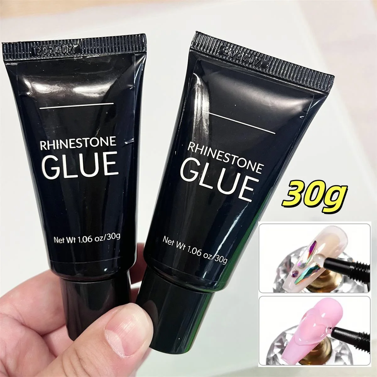30g Manicura esculpida en 3D/Diseños florales/metálicos/piedras preciosas Gel de uñas Profesional Adhesivo fuerte de larga duración Salón y uso doméstico *